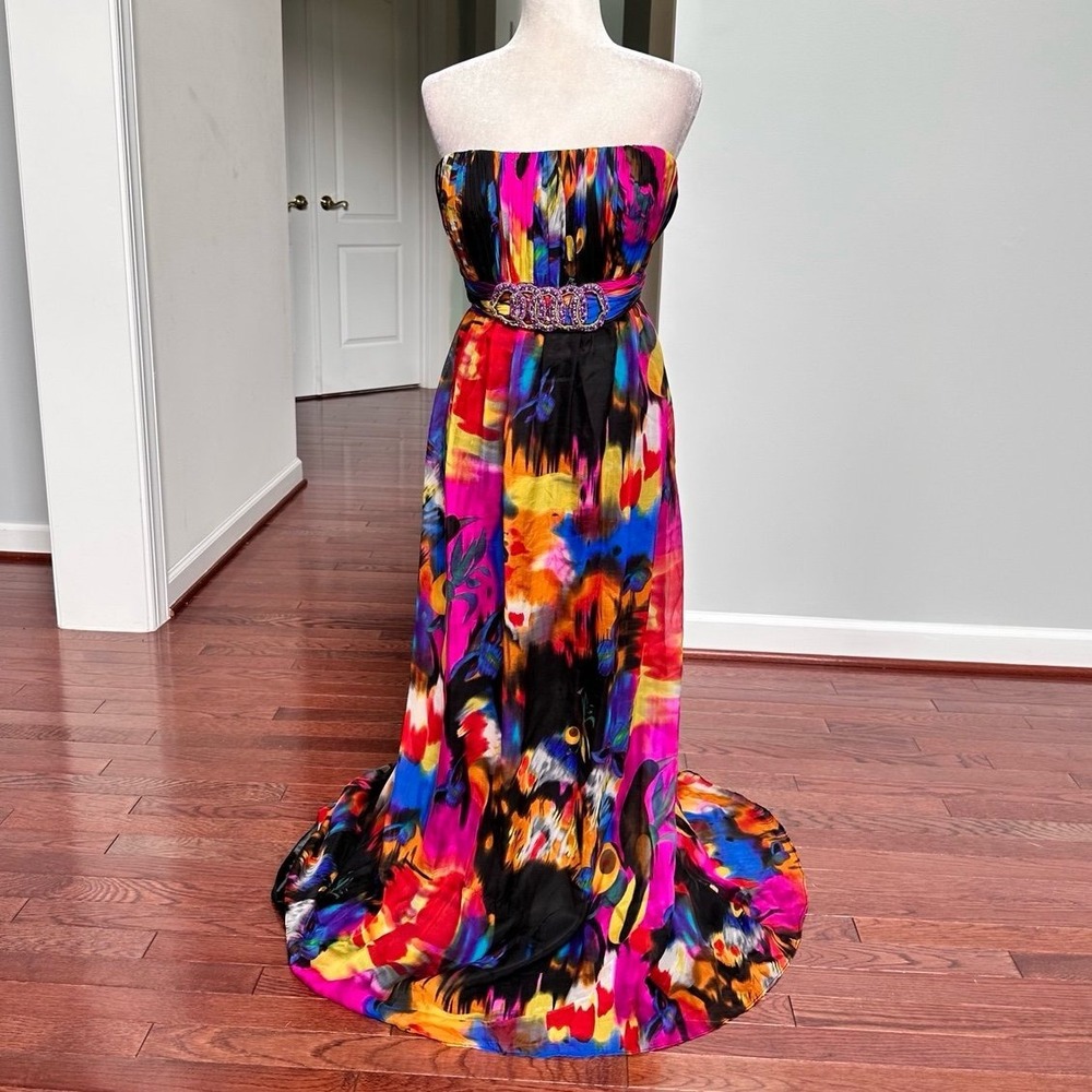 Alyce Designs Unique Pattern Vibrant Colorful Beaded Embellished Gown Dress - Picture 1 of 12